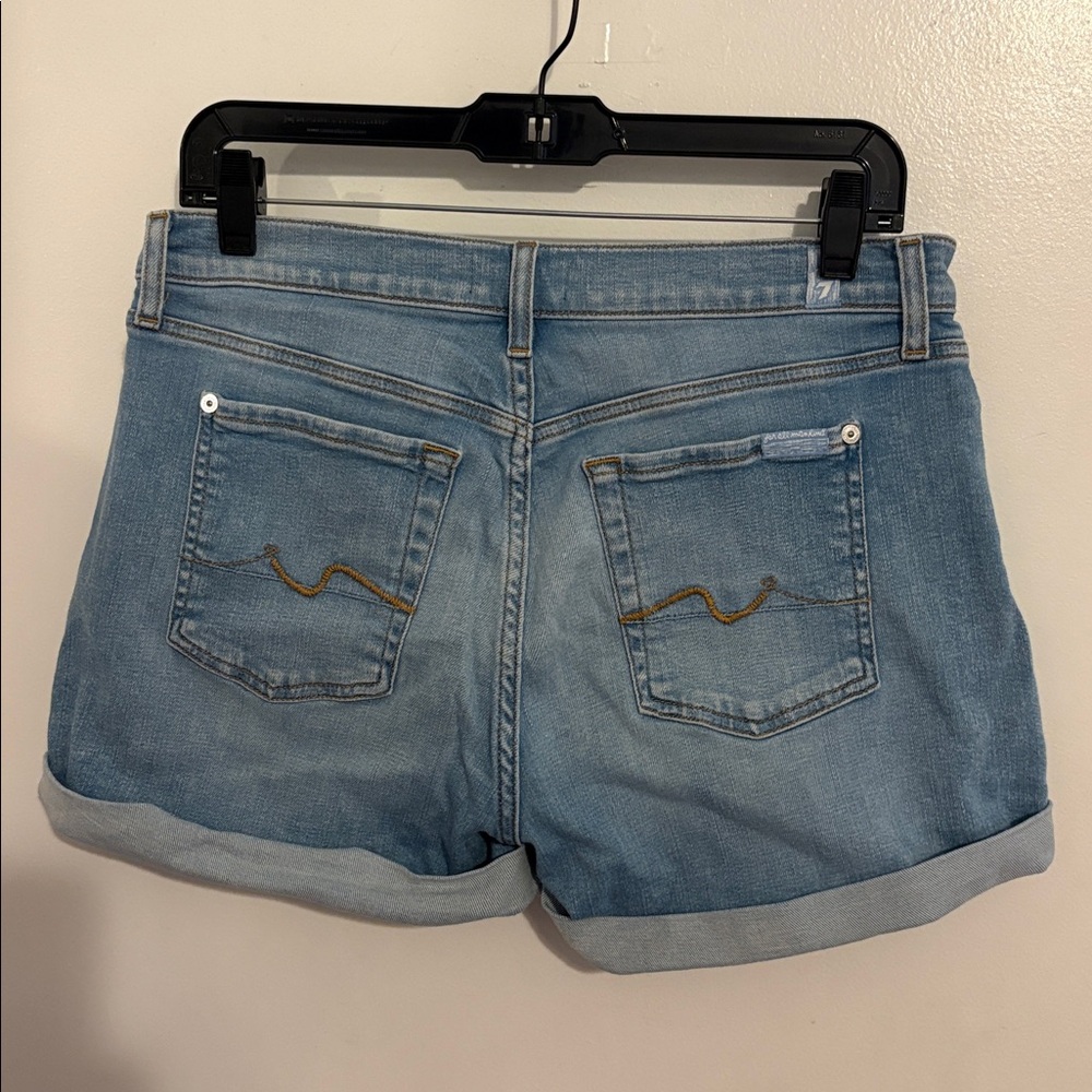 7 For All Mankind Light Wash Mid Roll Cuffed Denim Shorts 28 - Picture 5 of 9
